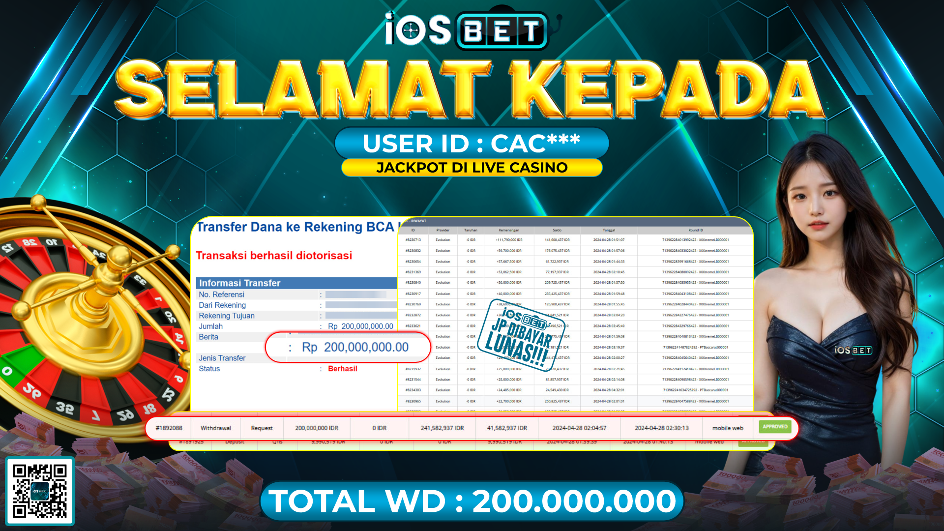 Bukti Pembayaran LUNAS SLOT GAME Rp.200.000.000,-