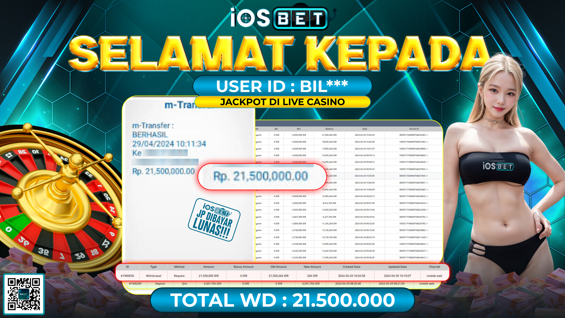 Bukti Pembayaran LUNAS LIVE GAMES GACOR Rp.21.500.000,-