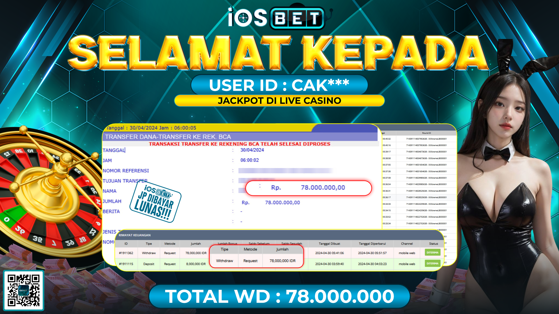 Bukti Pembayaran LUNAS SLOT GAMES GACOR Rp.78.000.000,-