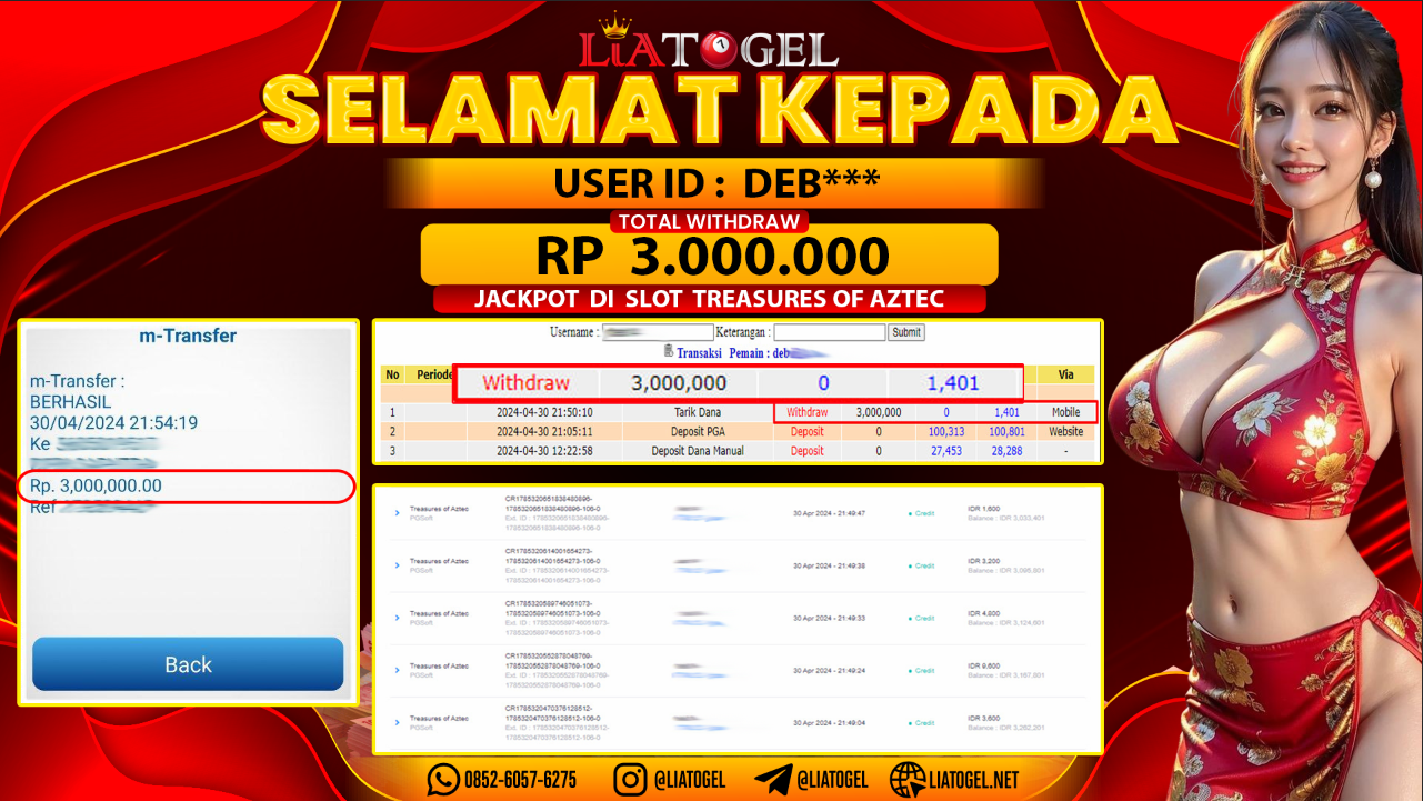 LIATOGEL - JACKPOT SLOT TREASURES OF AZTECï»¿ RP 3.000.000,- LUNAS