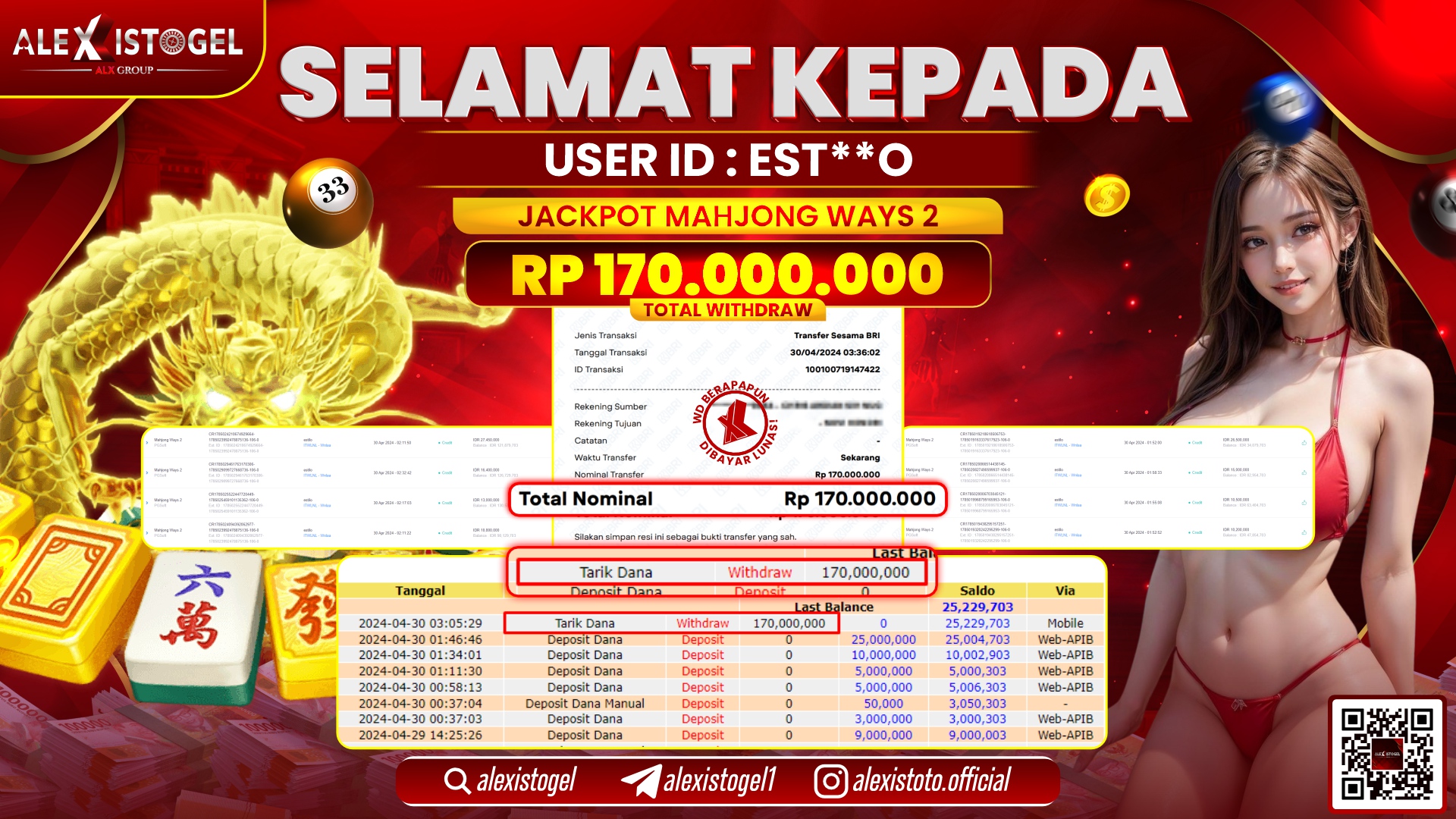 ALEXISTOGEL JACKPOT SLOT GAMES RP. 170.000.000 LUNAS