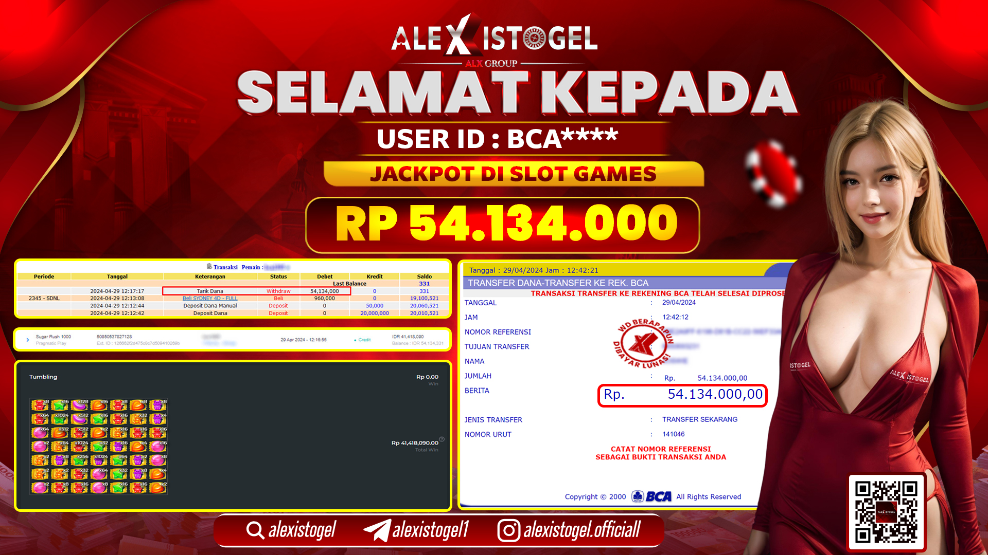 ALEXISTOGEL JACKPOT SLOT GAMES RP.54.134.000 LUNAS
