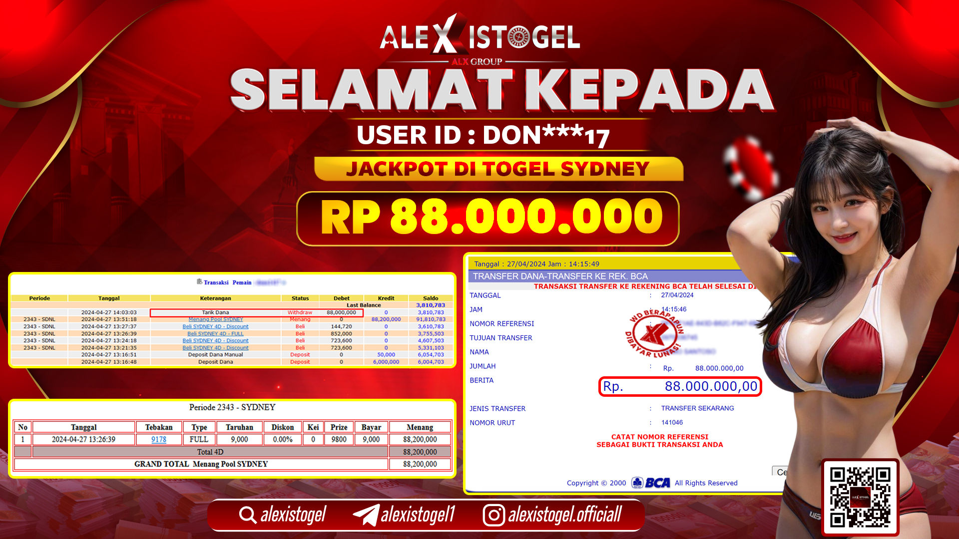 ALEXISTOGEL JACKPOT SYDNEY POOLS RP.88.000.000 LUNAS
