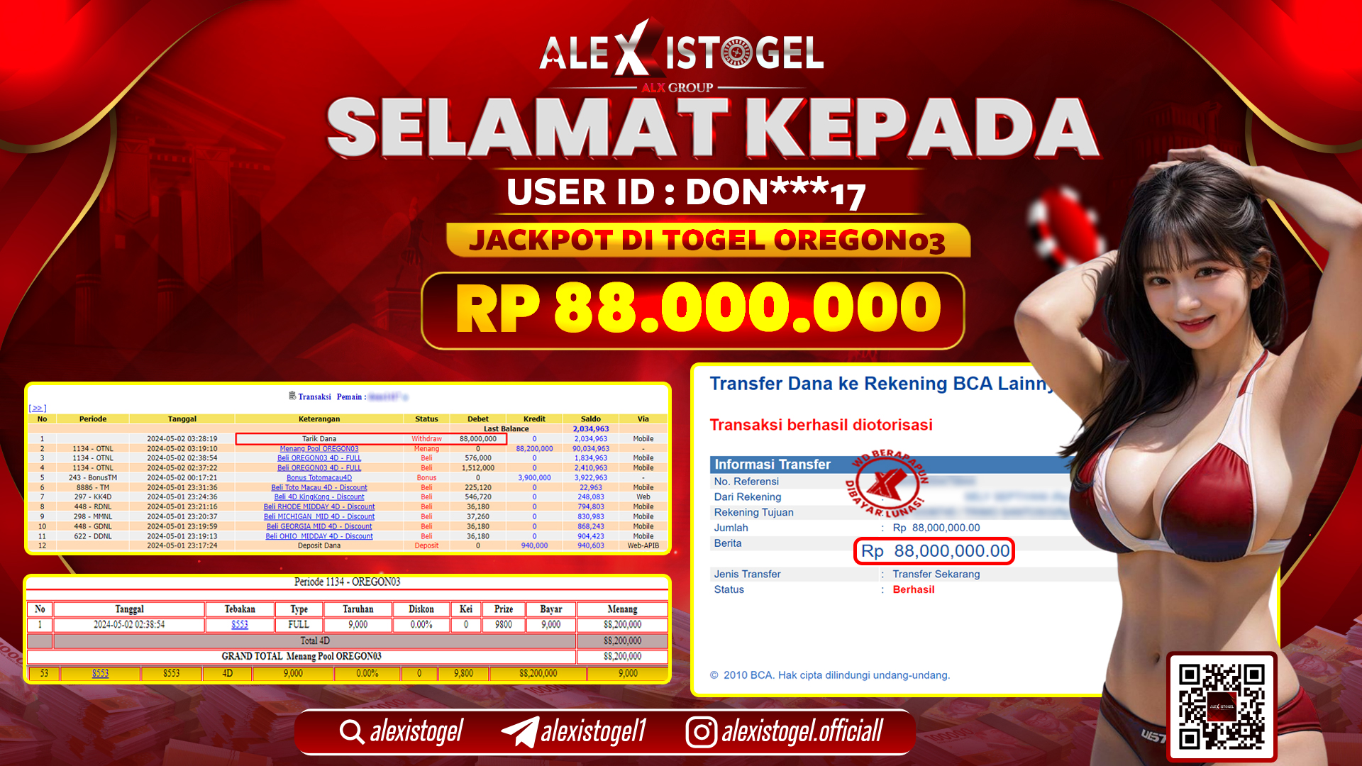 ALEXISTOGEL JACKPOT OREGON03 RP. 88.000.000 LUNAS