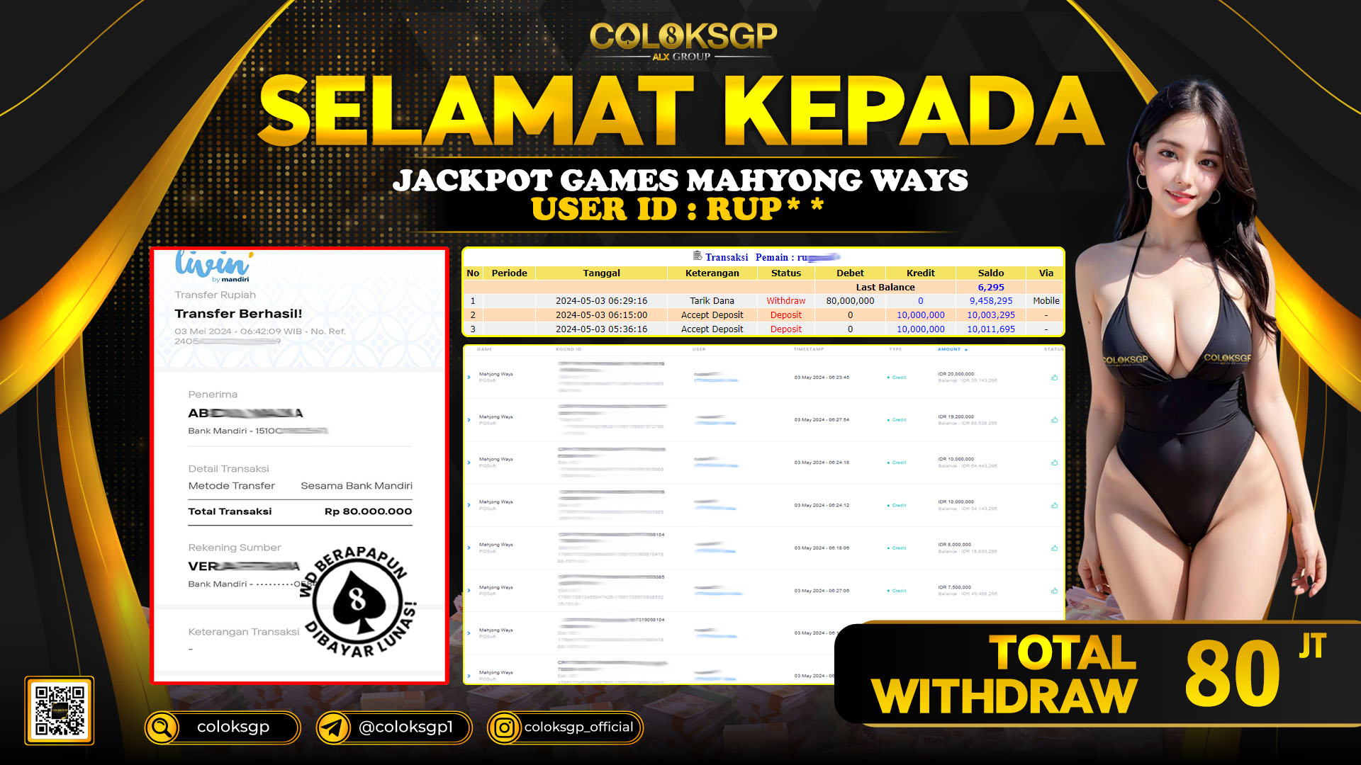 COLOKSGP JACKPOT SLOT GAMES RP 80.000.000 LUNAS