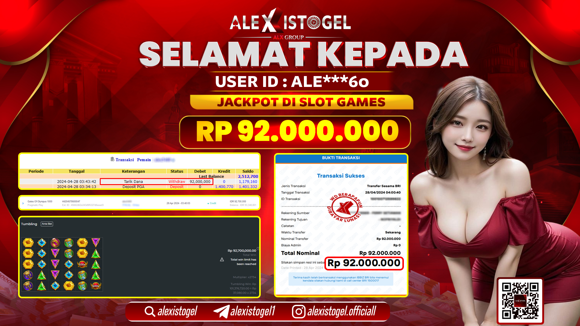 ALEXISTOGEL JACKPOT SLOT GAMES RP.92.000.000 LUNAS