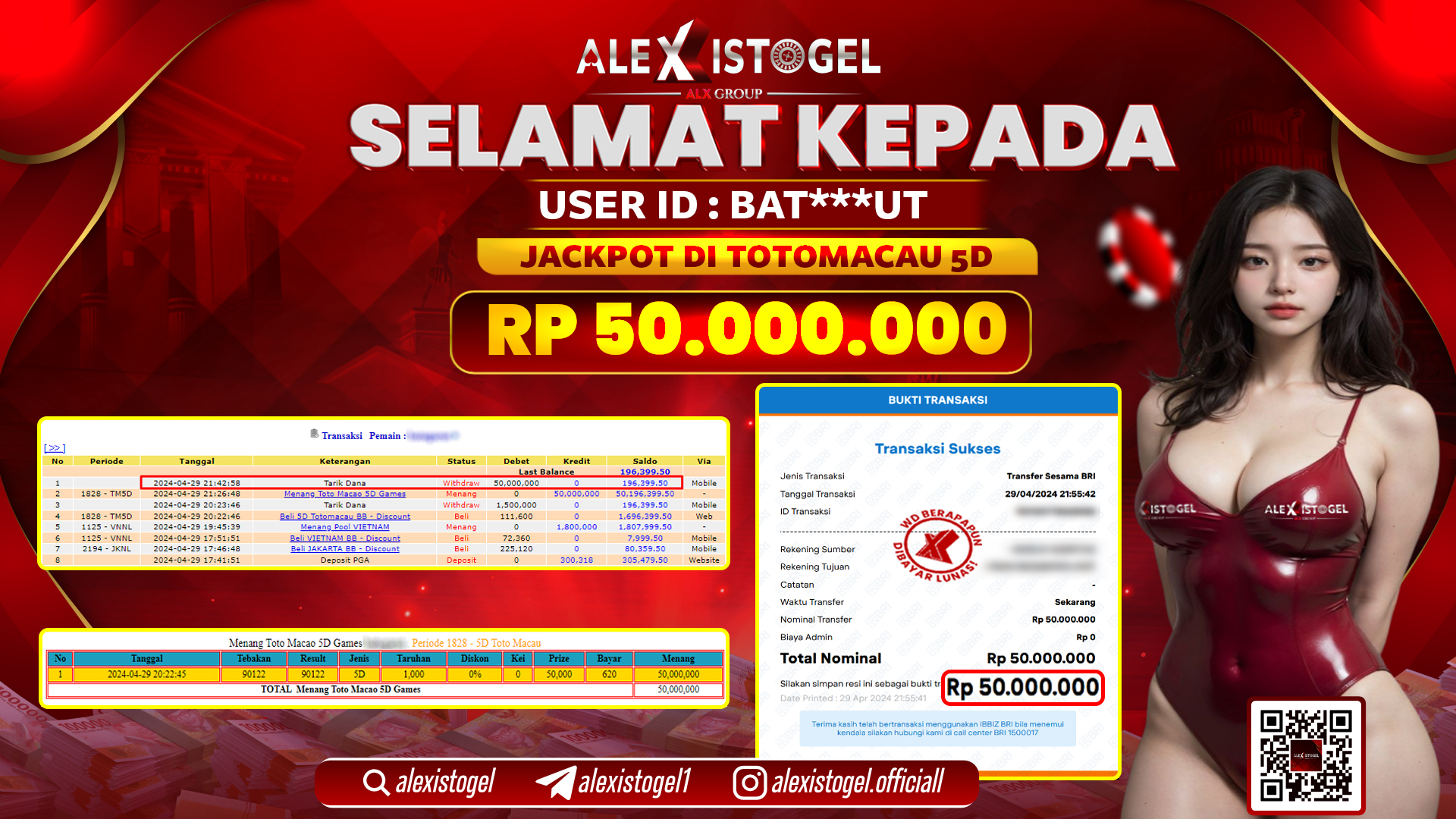 ALEXISTOGEL JACKPOT TOTO MACAU POOLS RP.50.000.000 LUNAS