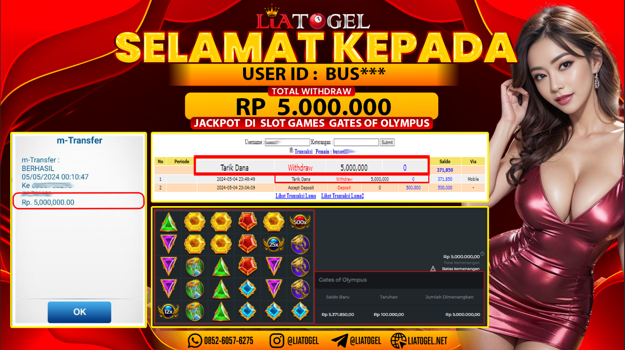 LIATOGEL - JACKPOT SLOT GATES OF OLYMPUS RP 5.000.000,- LUNAS