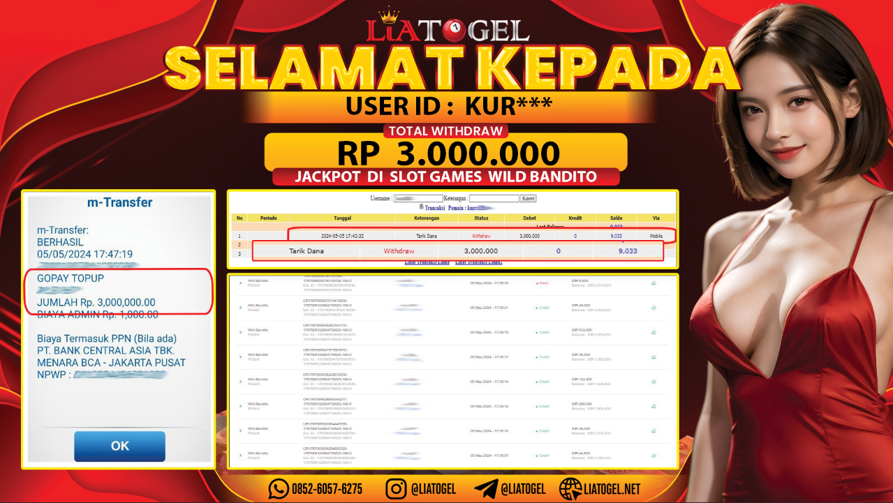 LIATOGEL - JACKPOT SLOT WILD BANDITO RP 3.000.000,- LUNAS