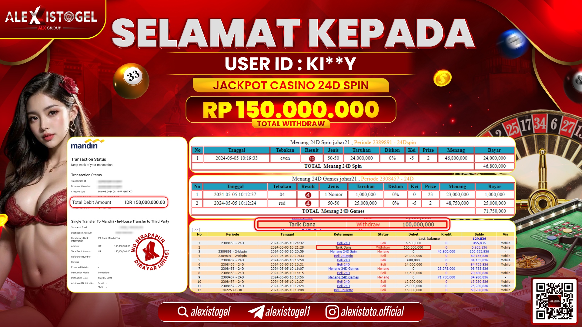 ALEXISTOGEL JACKPOT LIVE GAMES RP. 150.000.000 LUNAS