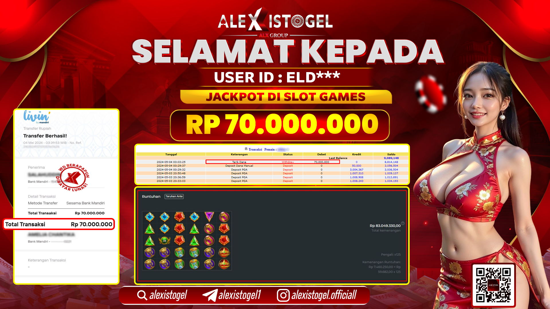 ALEXISTOGEL JACKPOT SLOT GAMES RP. 70.000.000 LUNAS