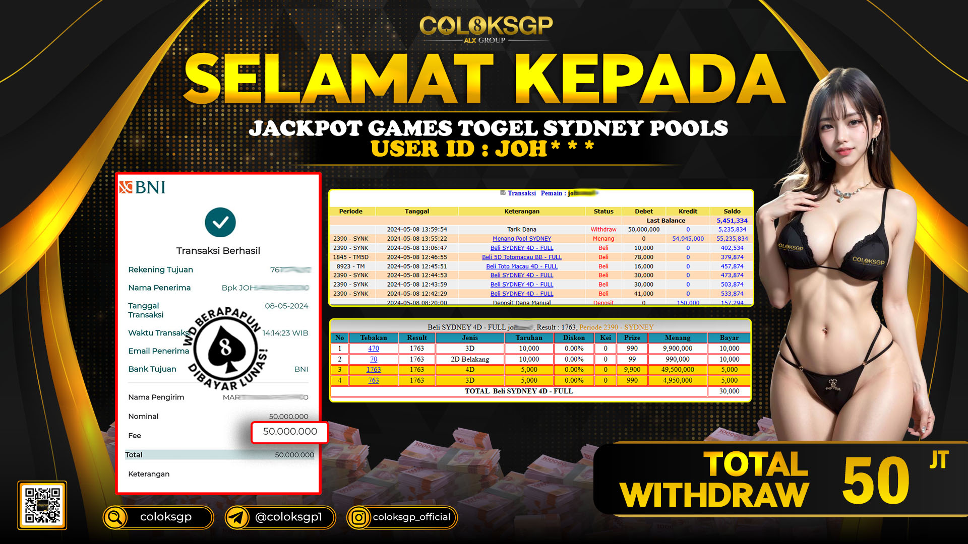 COLOKSGP JACKPOT SYDNEY POOLS RP 50.000.000 LUNAS