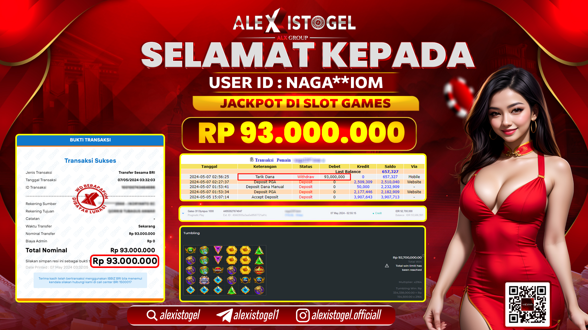 ALEXISTOGEL JACKPOT SLOT GAMES RP. 93.000.000 LUNAS