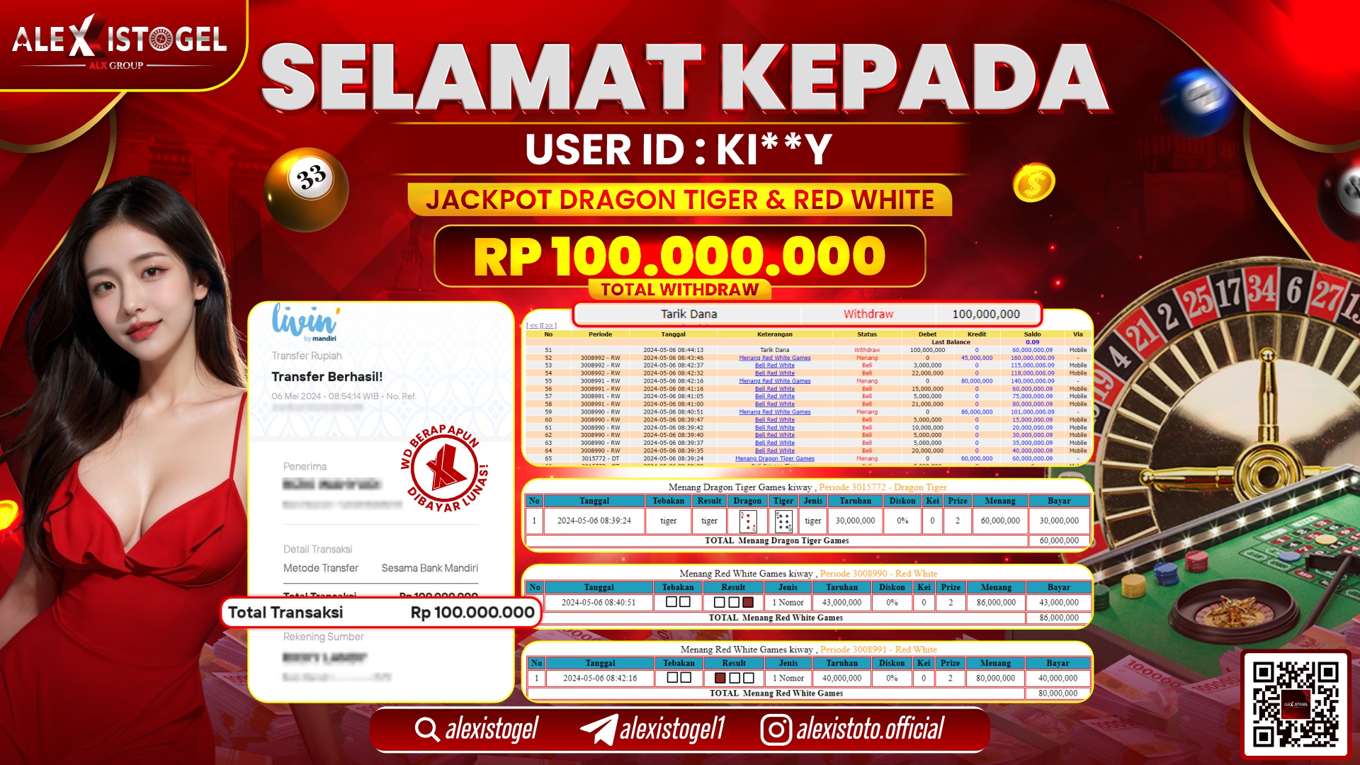 ALEXISTOGEL JACKPOT LIVE GAMES RP. 100.000.000 LUNAS
