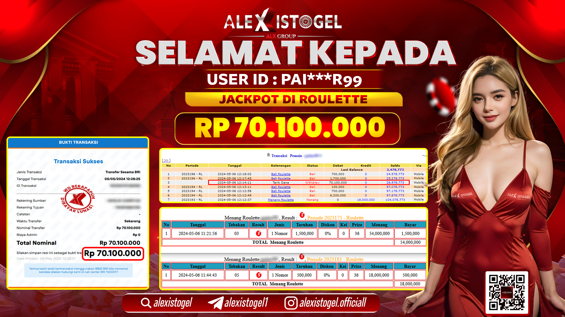 ALEXISTOGEL JACKPOT ROULETTE RP. 70.100.000 LUNAS
