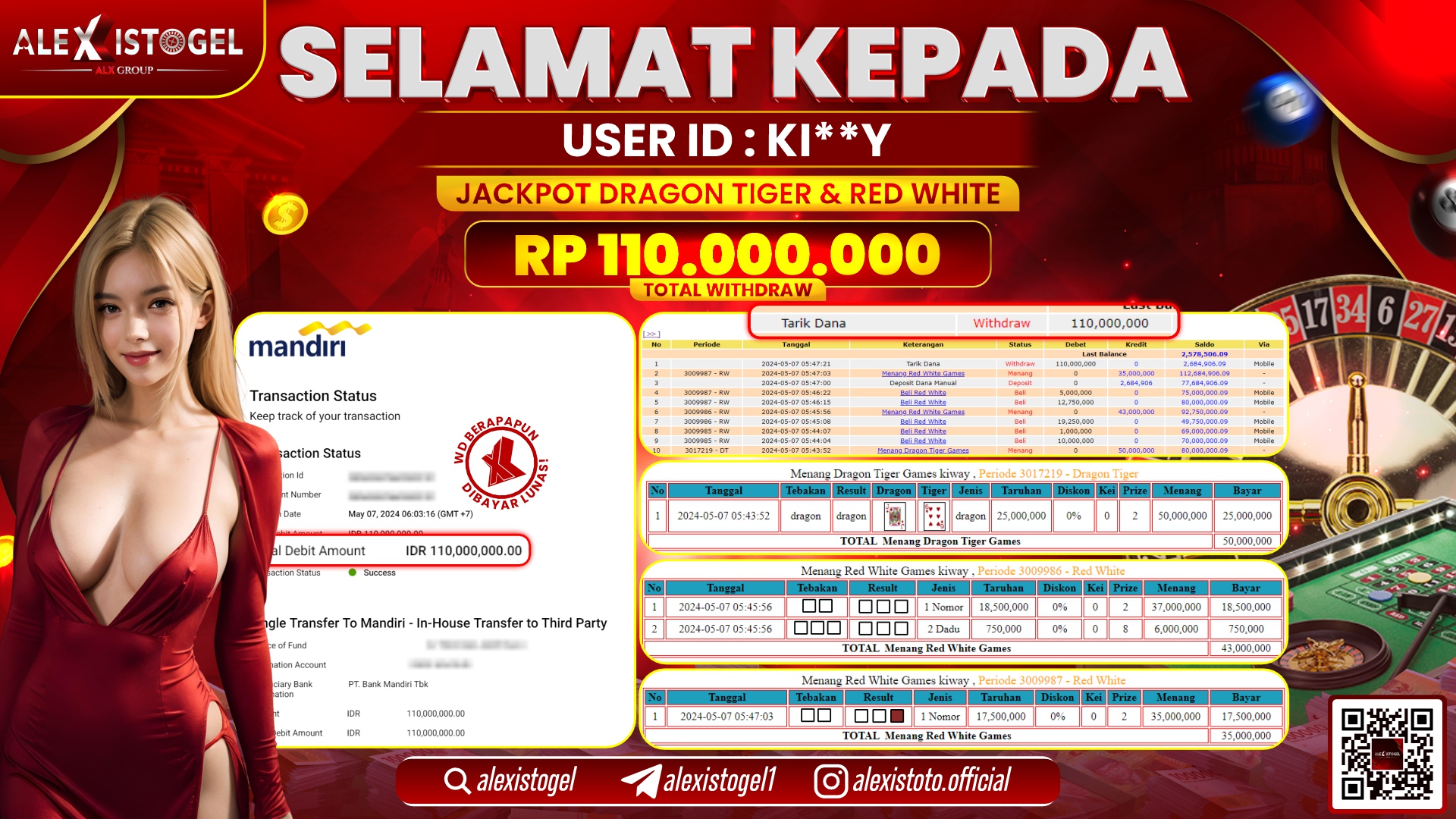 ALEXISTOGEL JACKPOT LIVE GAMES RP. 110.000.000 LUNAS