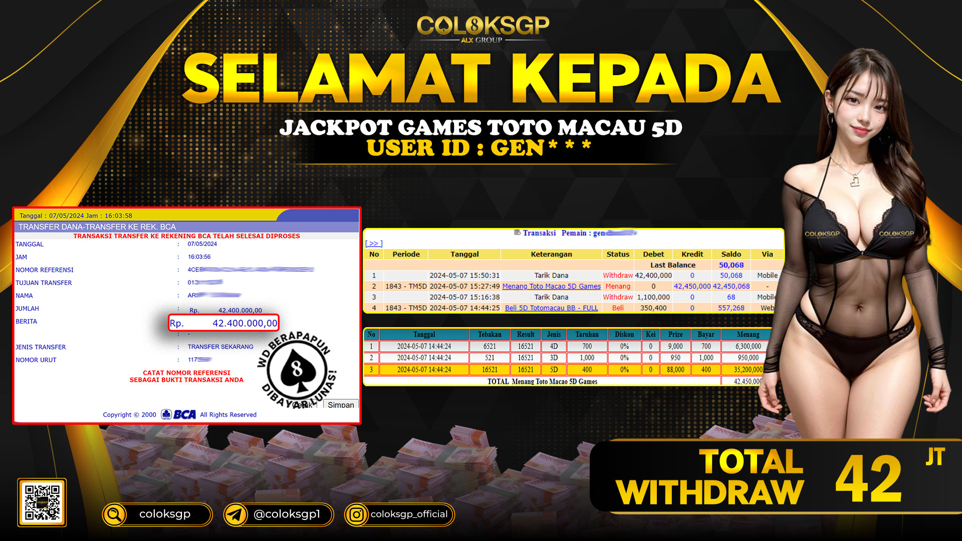 COLOKSGP JACKPOT TOTO MACAU RP 42.000.000 LUNAS