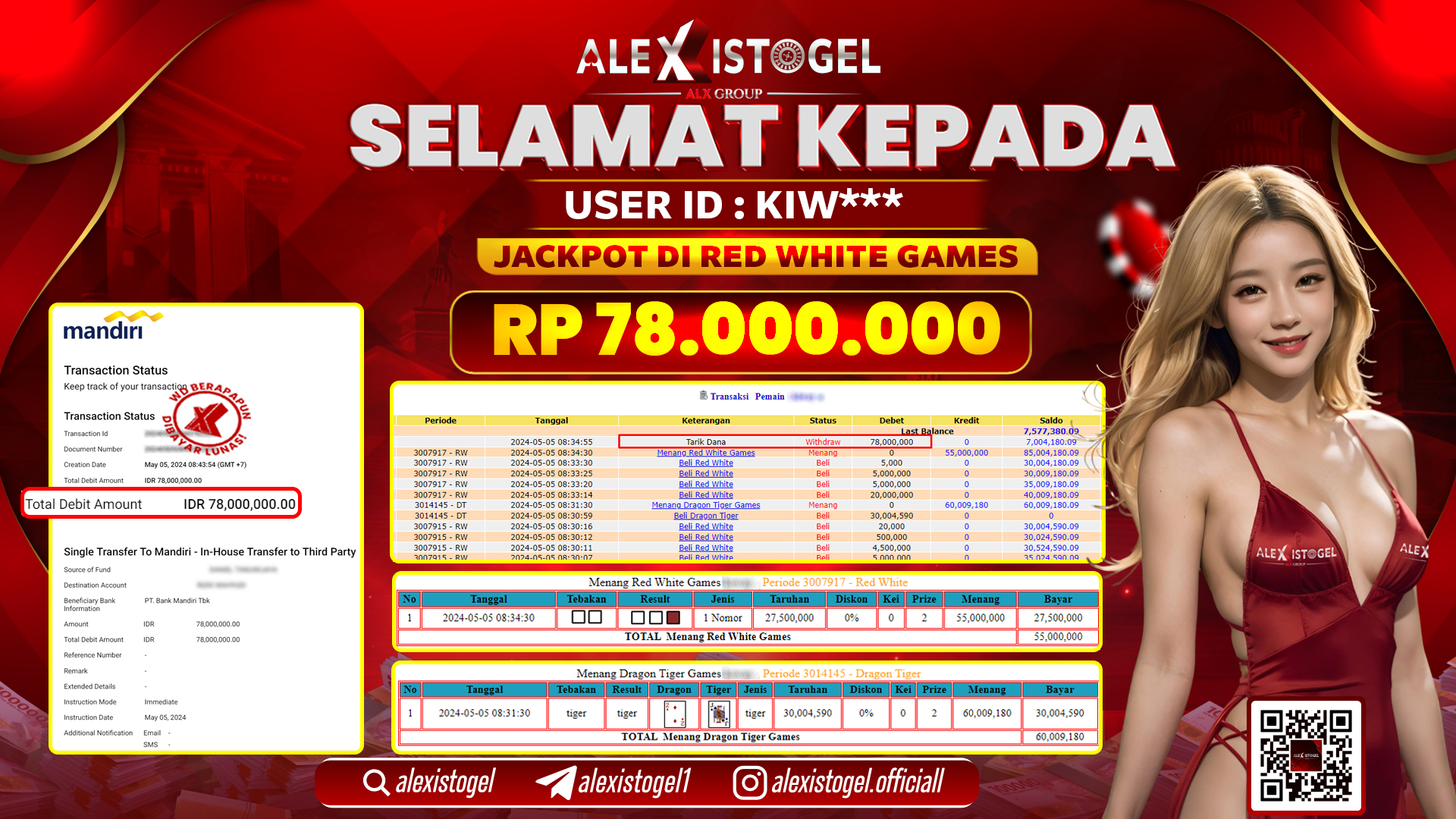 ALEXISTOGEL JACKPOT LIVE GAMES RP. 78.000.000 LUNAS
