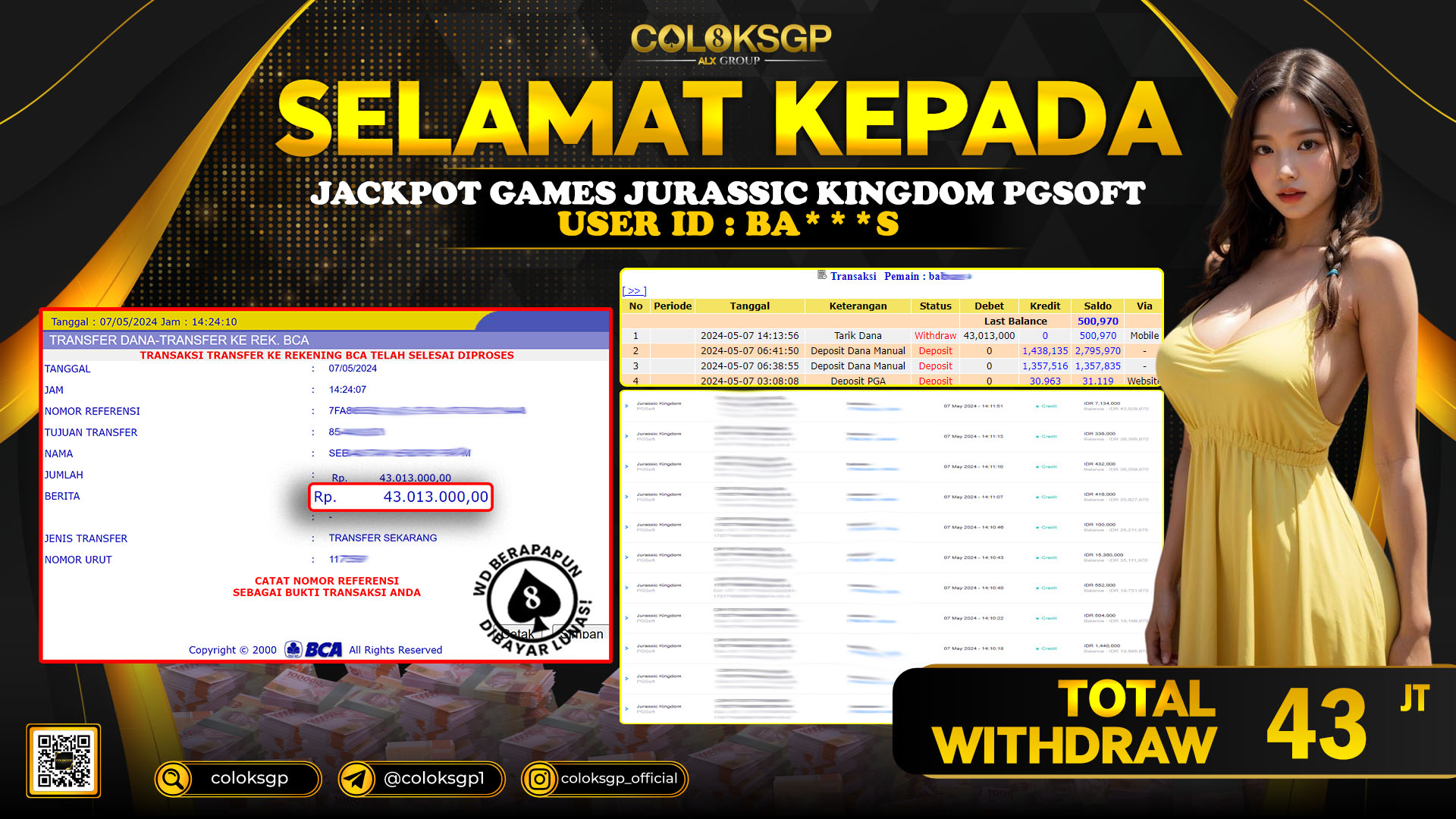 COLOKSGP JACKPOT SLOT GAMES RP 43.000.000 LUNAS