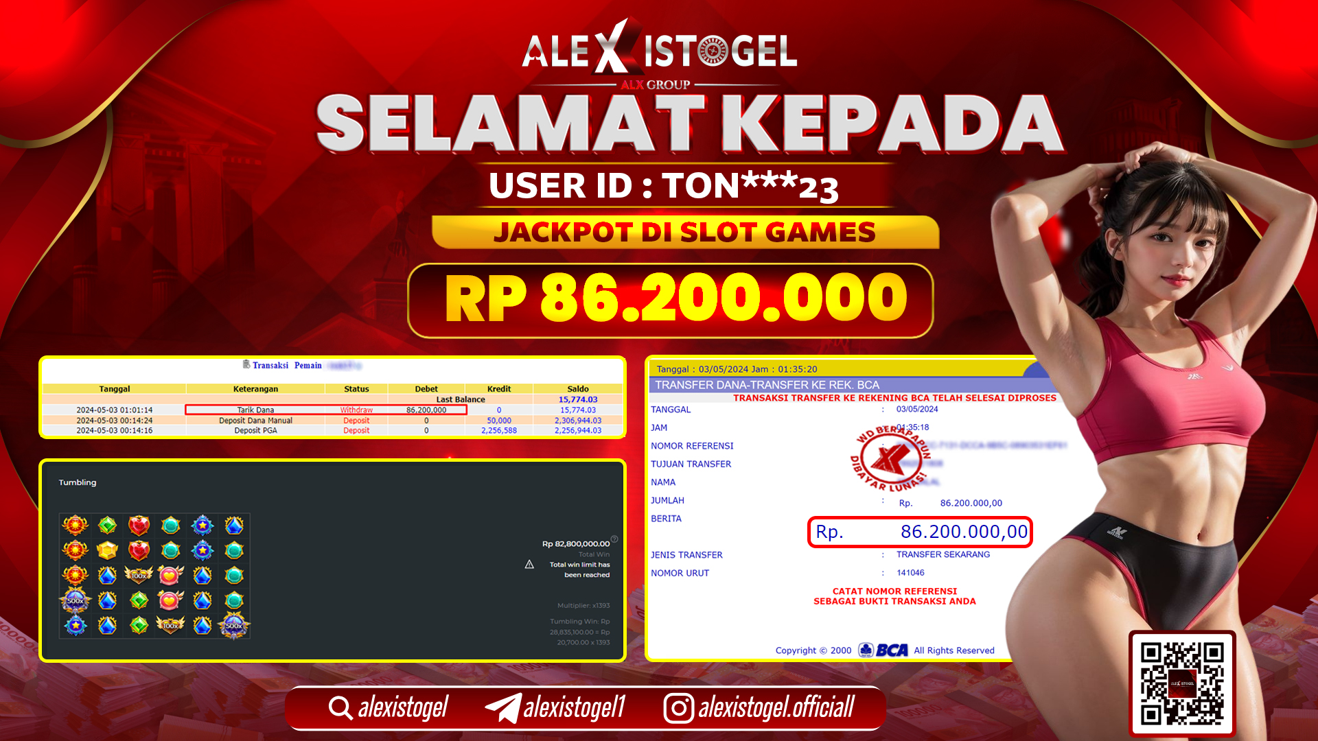 ALEXISTOGEL JACKPOT SLOT GAMES RP. 86.200.000 LUNAS