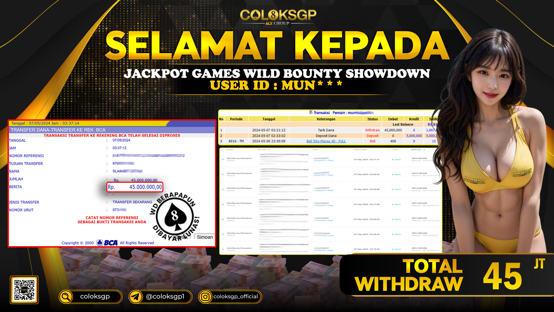 COLOKSGP JACKPOT SLOT GAMES RP 45.000.000 LUNAS