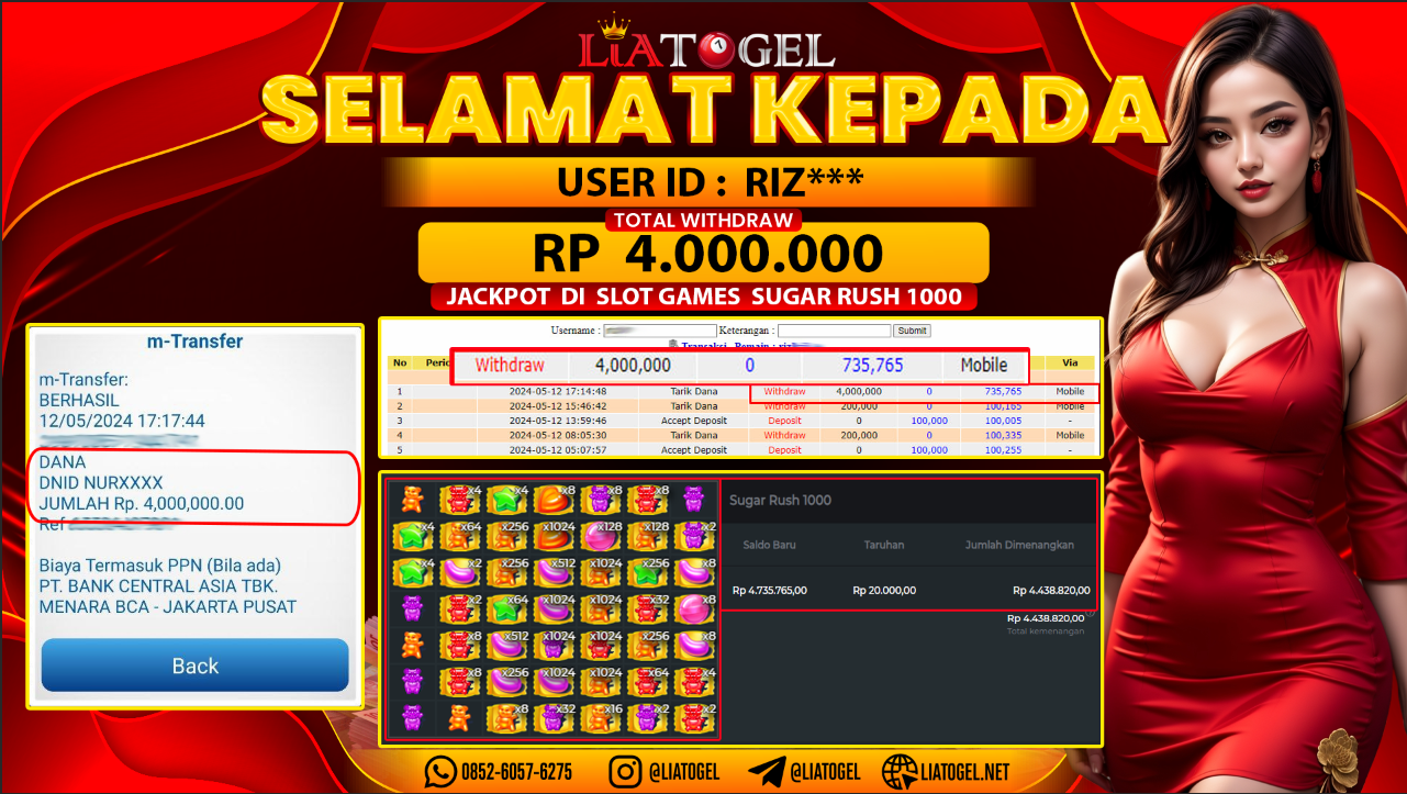 LIATOGEL - JACKPOT SLOT GAMES SUGAR RUSH 1000 ï»¿ RP 4.000.000,- LUNAS