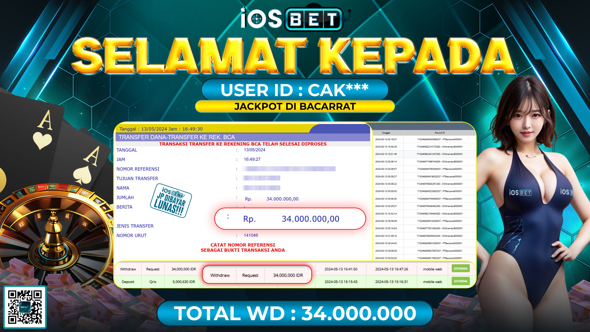 Bukti Pembayaran LUNAS LIVE GAMES GACOR Rp.34.000.000,-