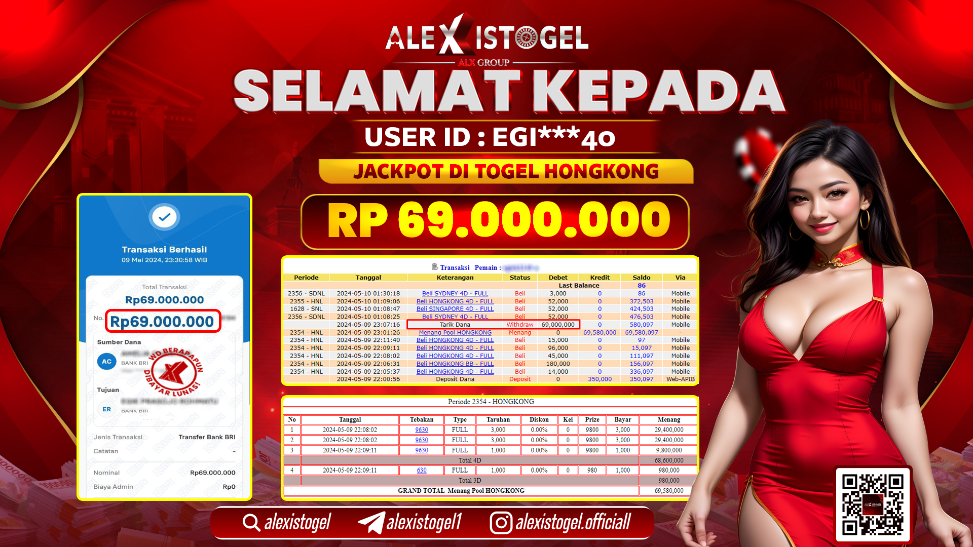 ALEXISTOGEL JACKPOT HONGKONG POOLS RP. 69.000.000 LUNAS