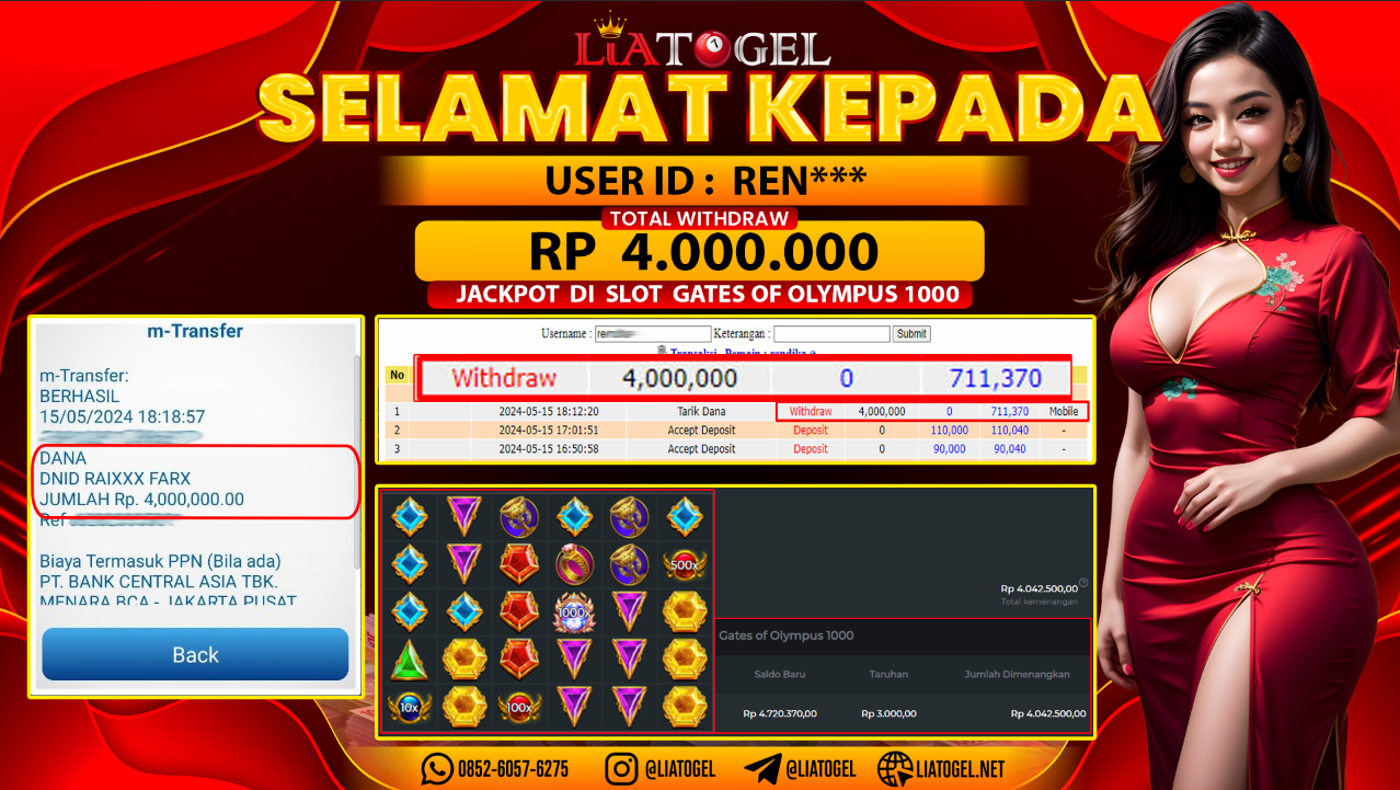 LIATOGEL - JACKPOT SLOT GAMES GATES OF OLYMPUS 1000 ï»¿ RP 4.000.000,- LUNAS