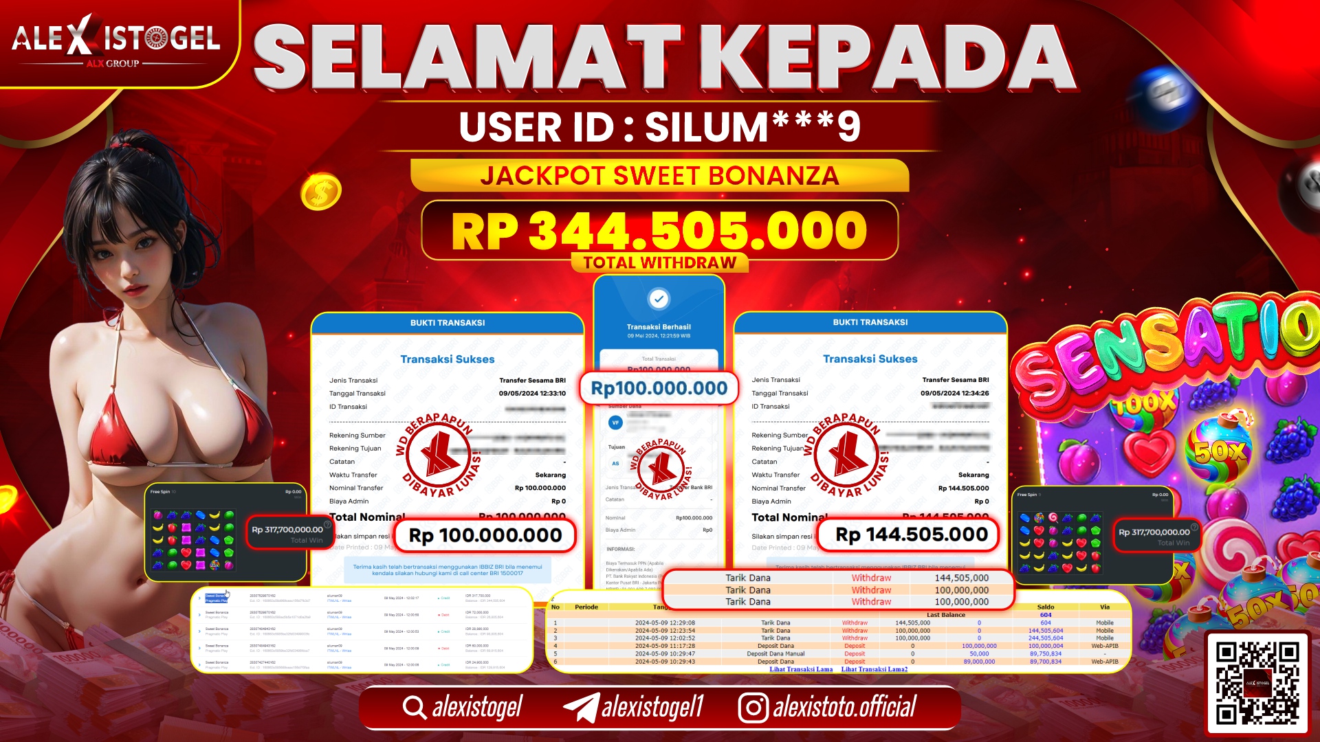 ALEXISTOGEL JACKPOT SLOT GAMES RP. 344.505.000 LUNAS