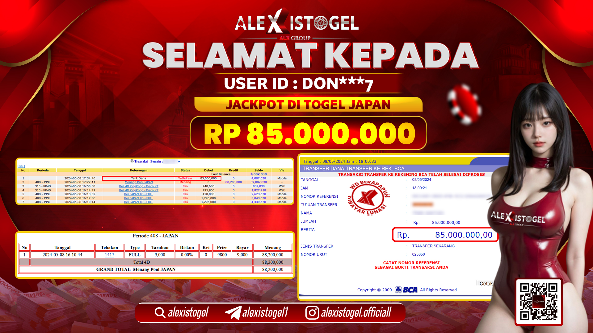 ALEXISTOGEL JACKPOT JAPAN POOLS RP. 85.000.000 LUNAS