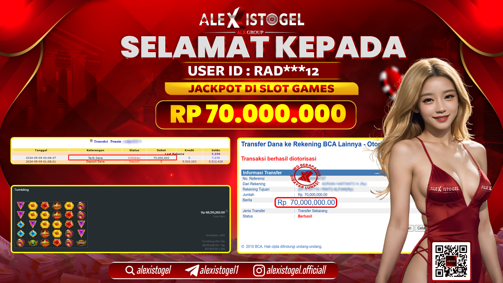 ALEXISTOGEL JACKPOT SLOT GAMES RP. 70.000.000 LUNAS