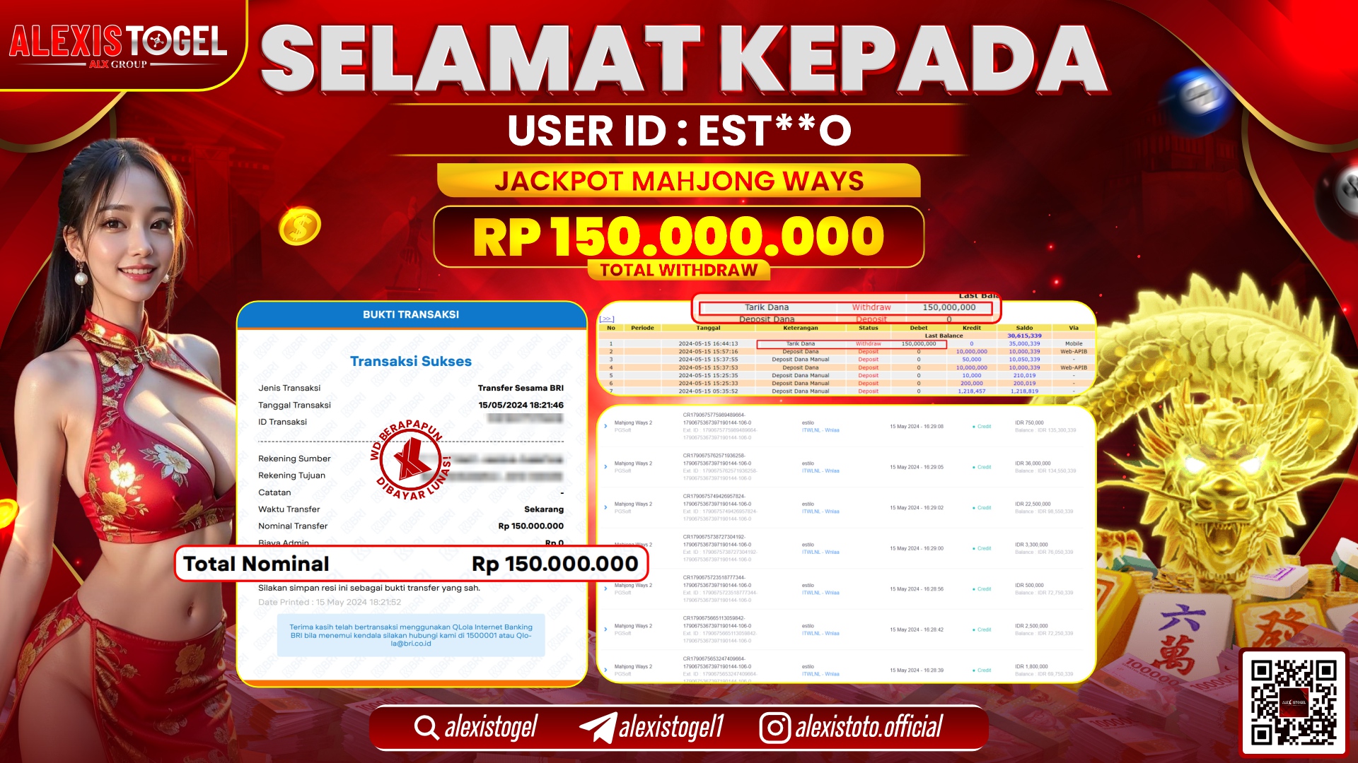 ALEXISTOGEL JACKPOT SLOT GAMES RP. 150.000.000 LUNAS