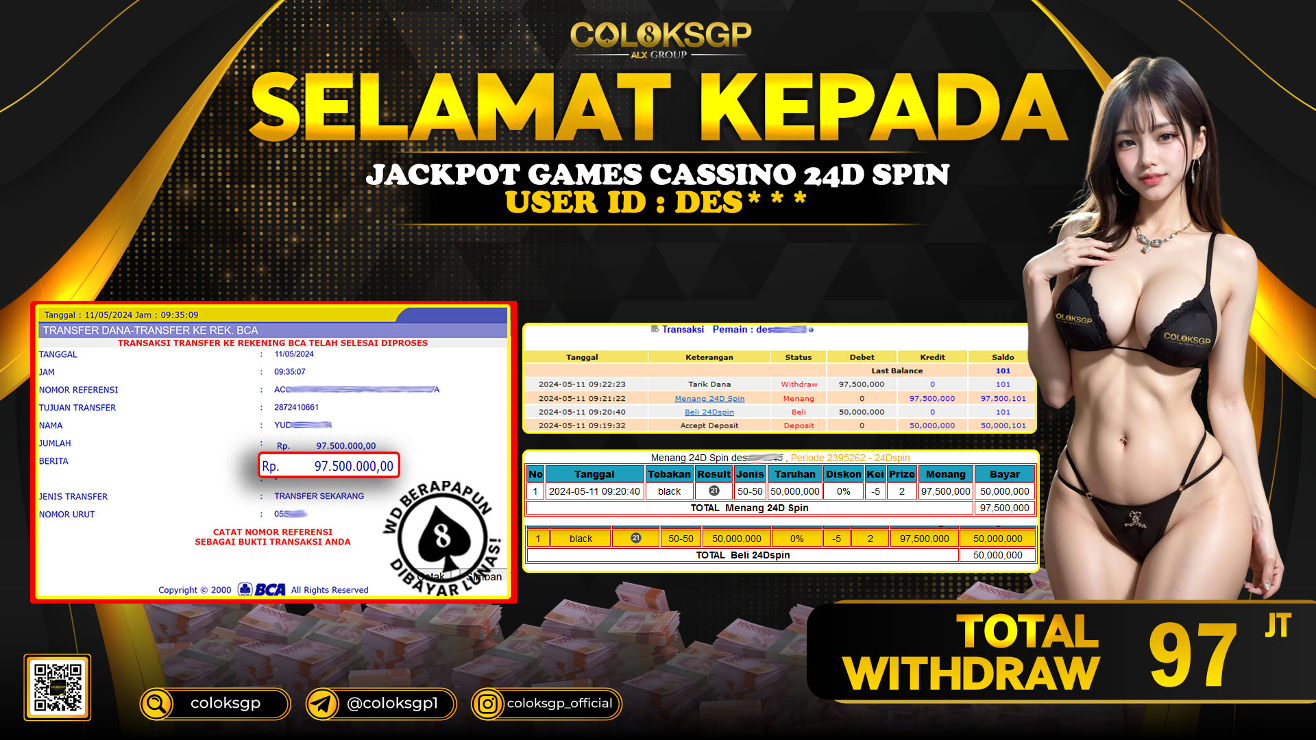 COLOKSGP JACKPOT LIVE GAMES RP 97.000.000 LUNAS
