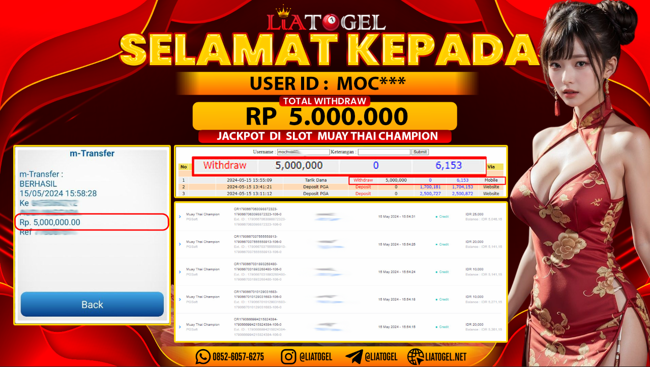 LIATOGEL - JACKPOT SLOT GAMES MUAY THAI CHAMPION ï»¿ RP 5.000.000,- LUNAS