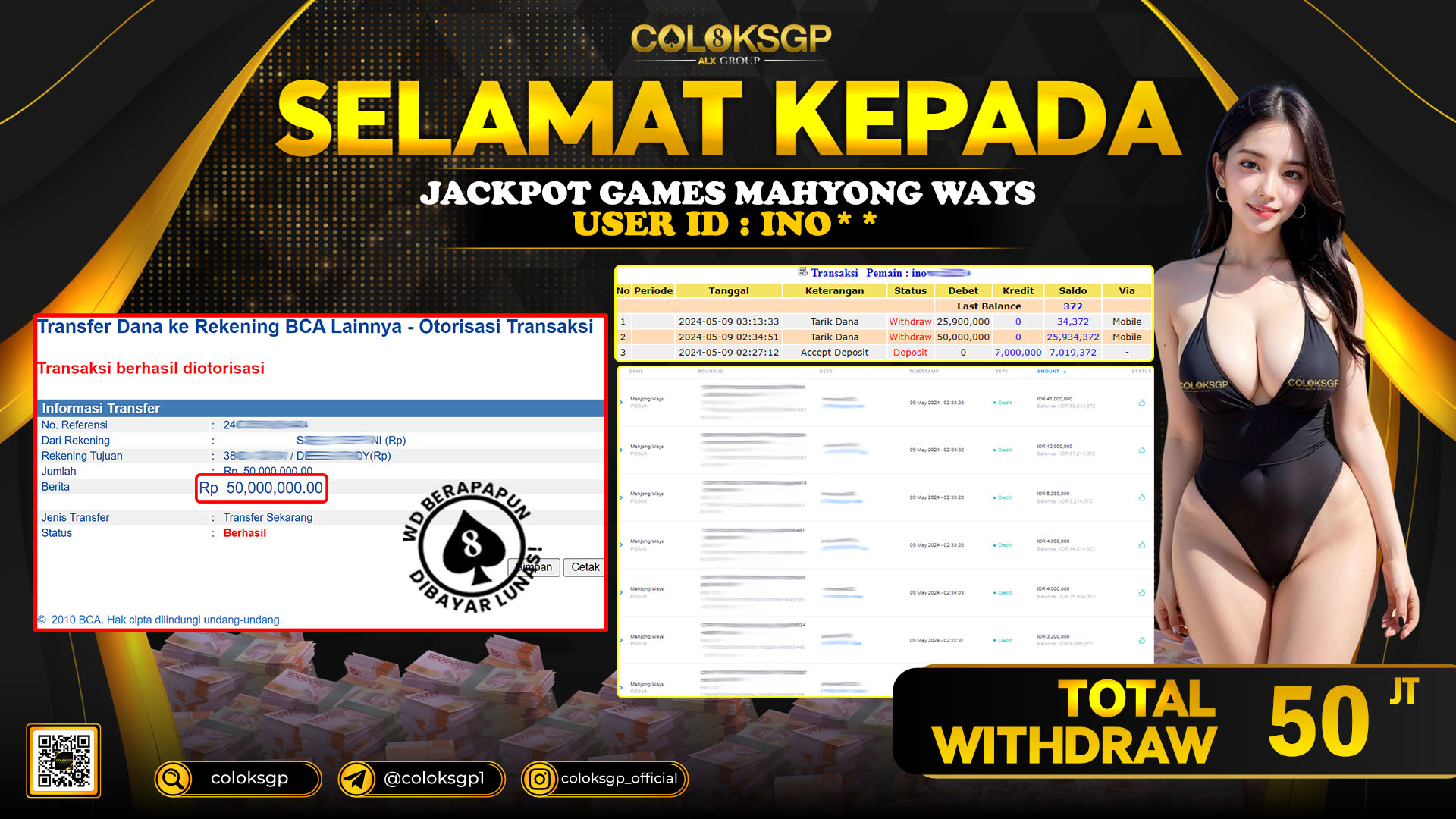 COLOKSGP JACKPOT SLOT GAMES RP 50.000.000 LUNAS