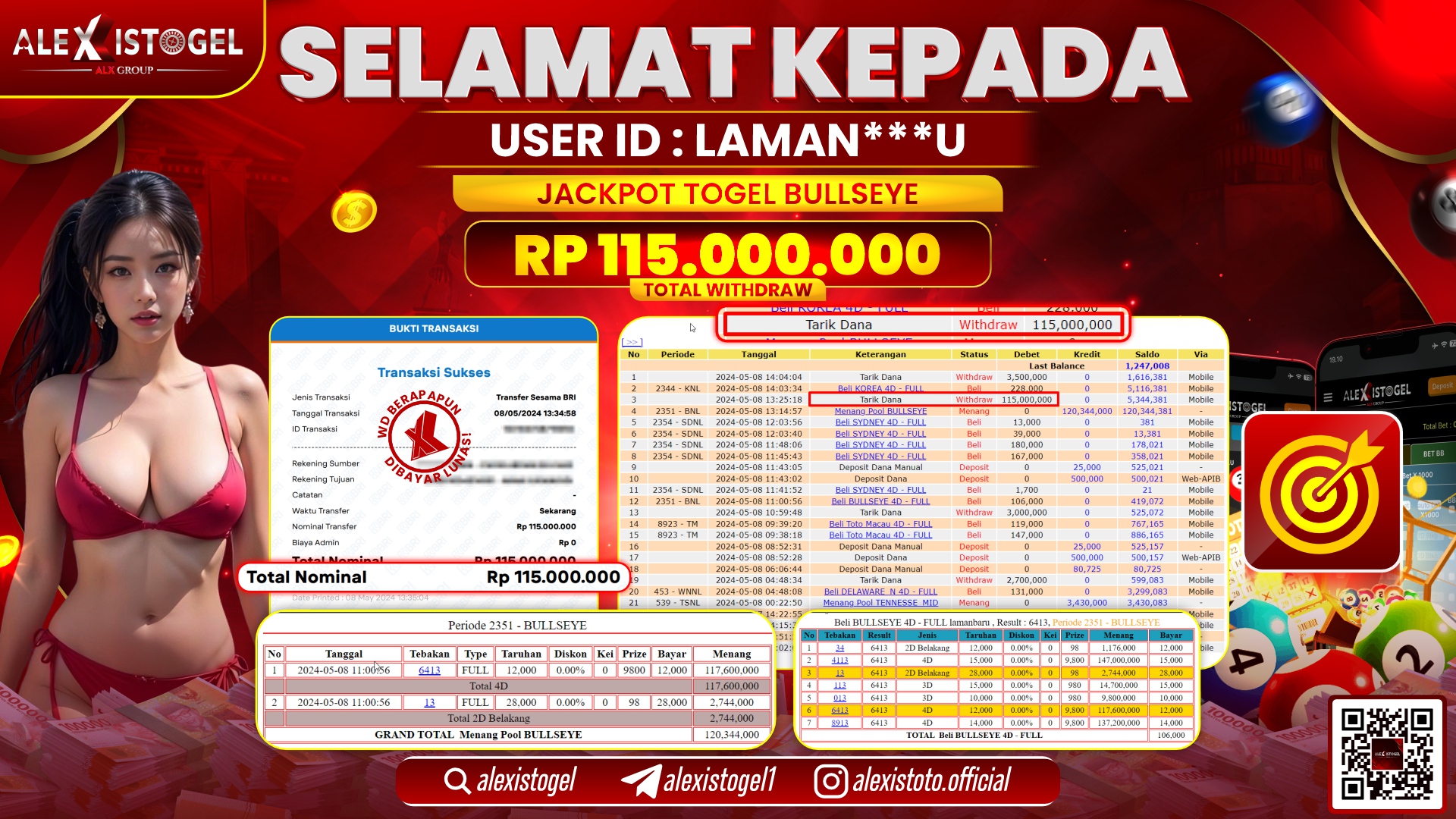 ALEXISTOGEL JACKPOT BULLSEYE POOLS RP. 115.000.000 LUNAS