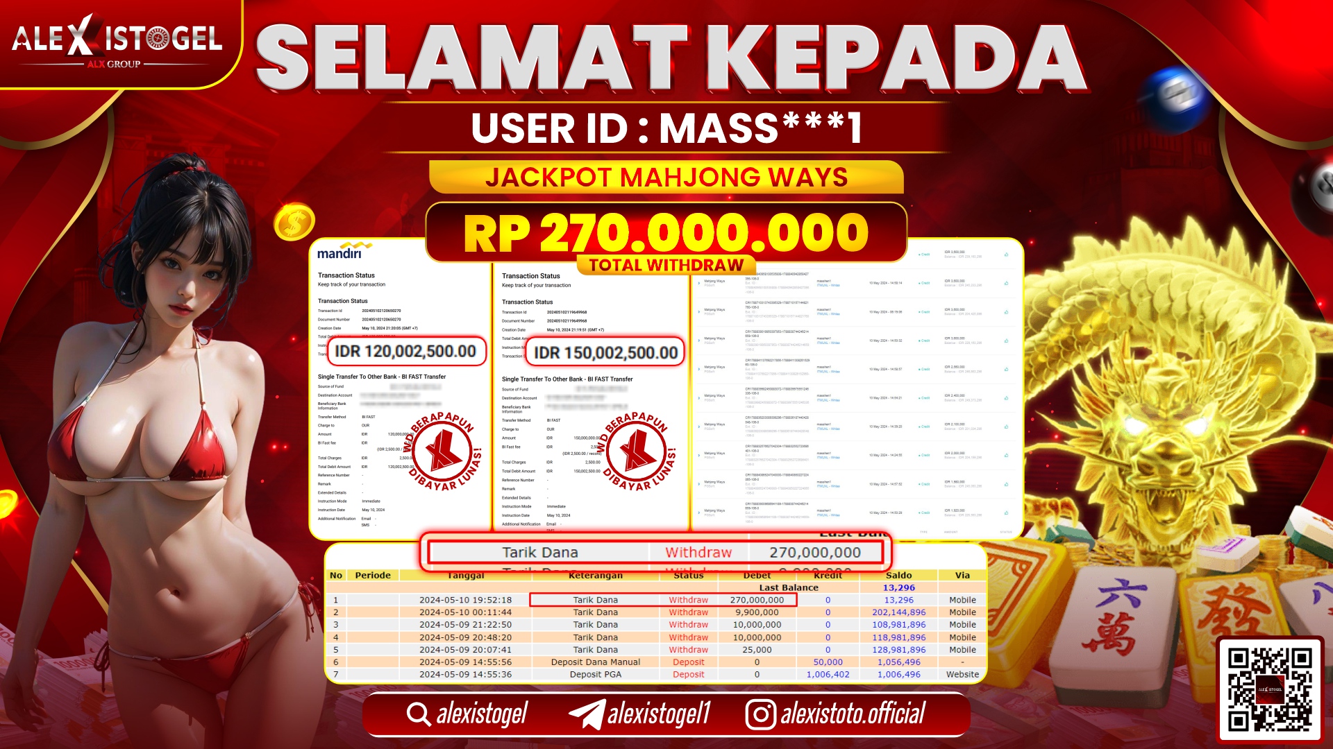 ALEXISTOGEL JACKPOT SLOT GAMES RP. 270.000.000 LUNAS