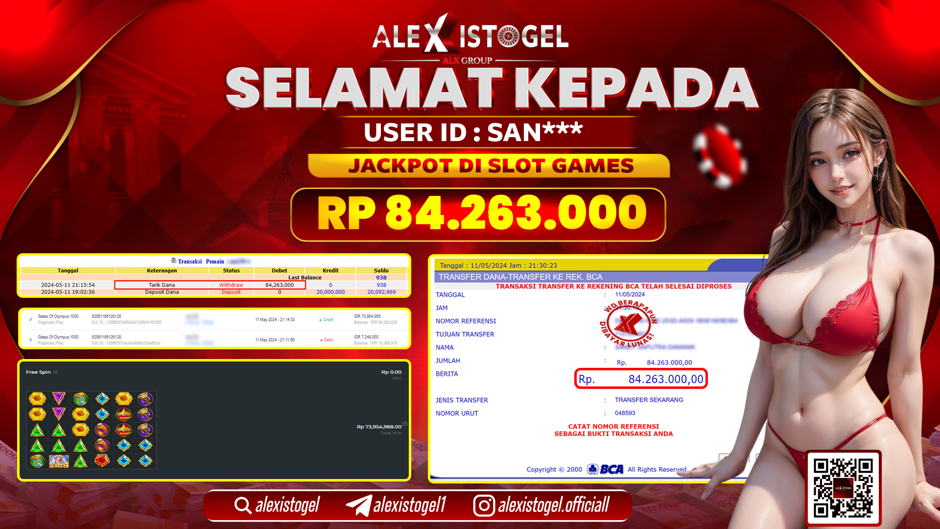 ALEXISTOGEL JACKPOT SLOT GAMES RP. 84.263.000 LUNAS