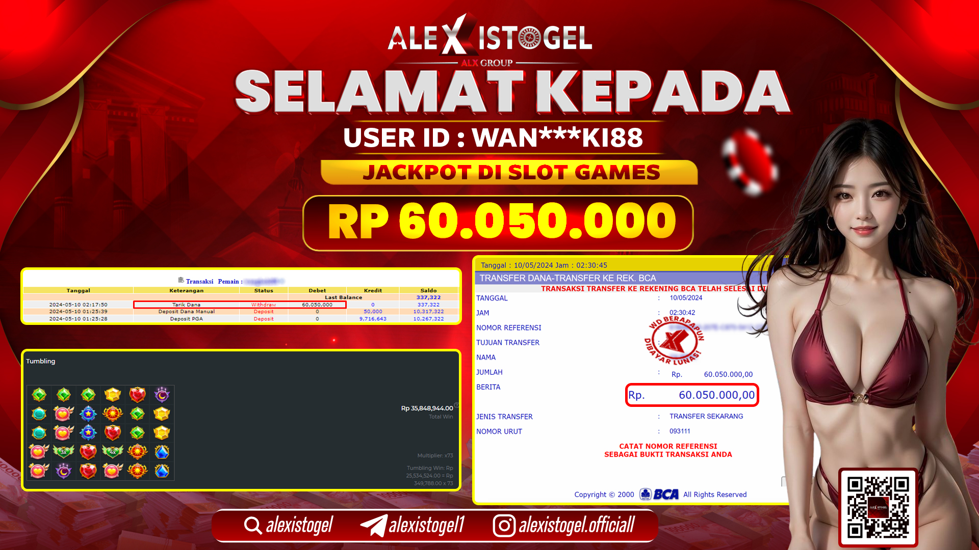 ALEXISTOGEL JACKPOT SLOT GAMES RP. 60.050.000 LUNAS