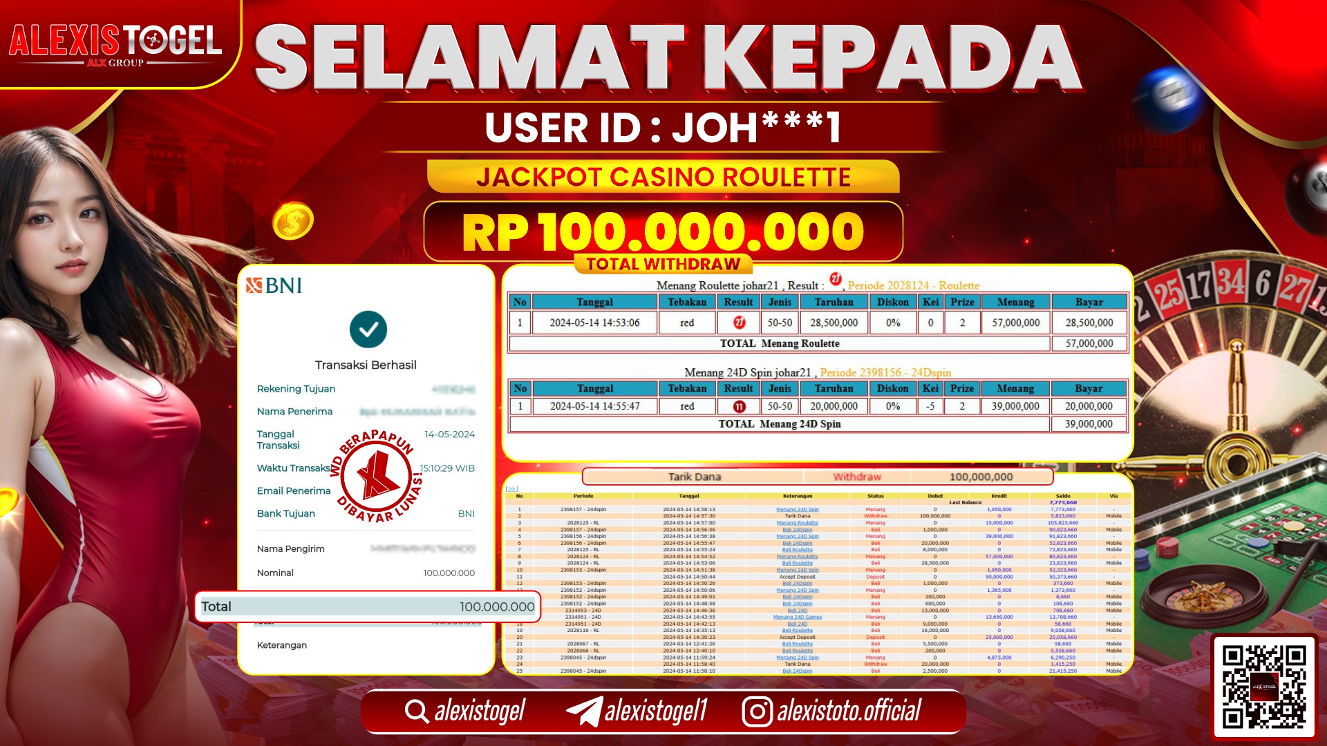 ALEXISTOGEL JACKPOT LIVE GAMES RP. 100.000.000 LUNAS