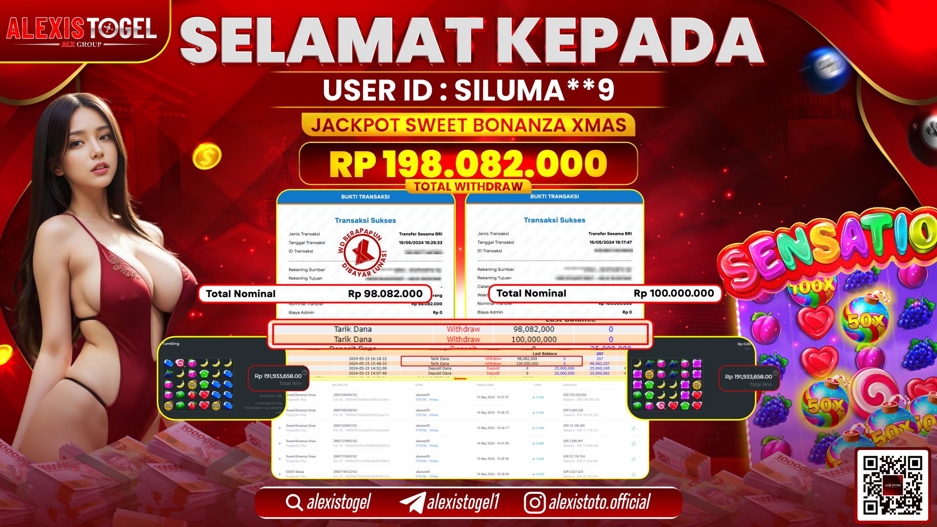 ALEXISTOGEL JACKPOT SLOT GAMES RP. 198.082.000 LUNAS