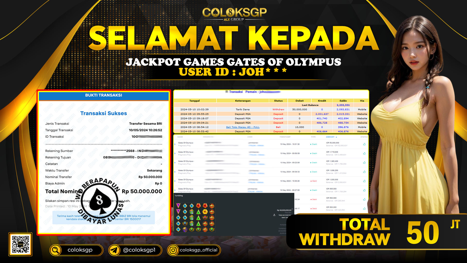 COLOKSGP JACKPOT SLOT GAMES RP 50.000.000 LUNAS