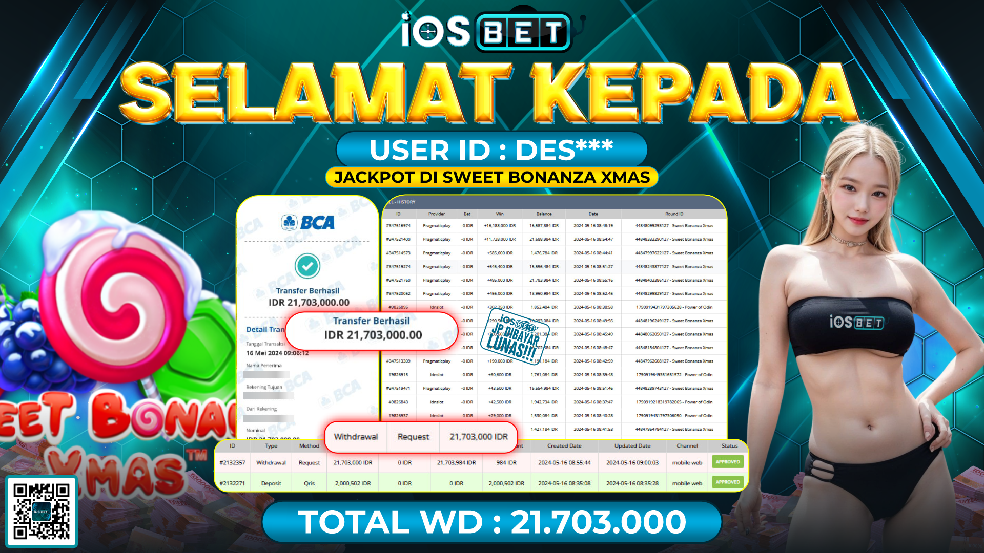 Bukti Pembayaran LUNAS SLOT GAMES GACOR Rp.21.703.000,-