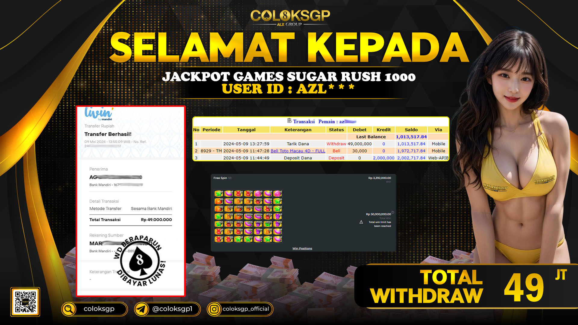 COLOKSGP JACKPOT SLOT GAMES RP 49.000.000 LUNAS