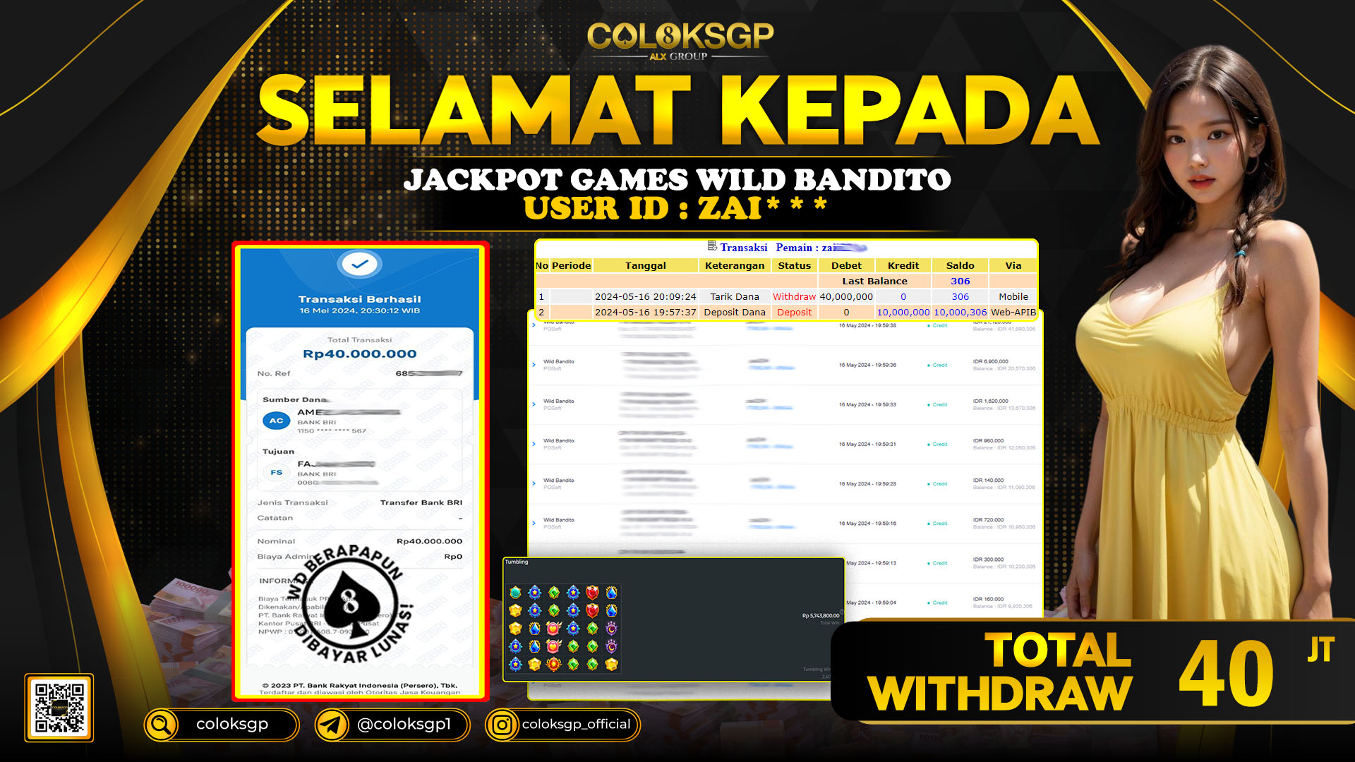 COLOKSGP JACKPOT SLOT GAMES RP 40.000.000 LUNAS