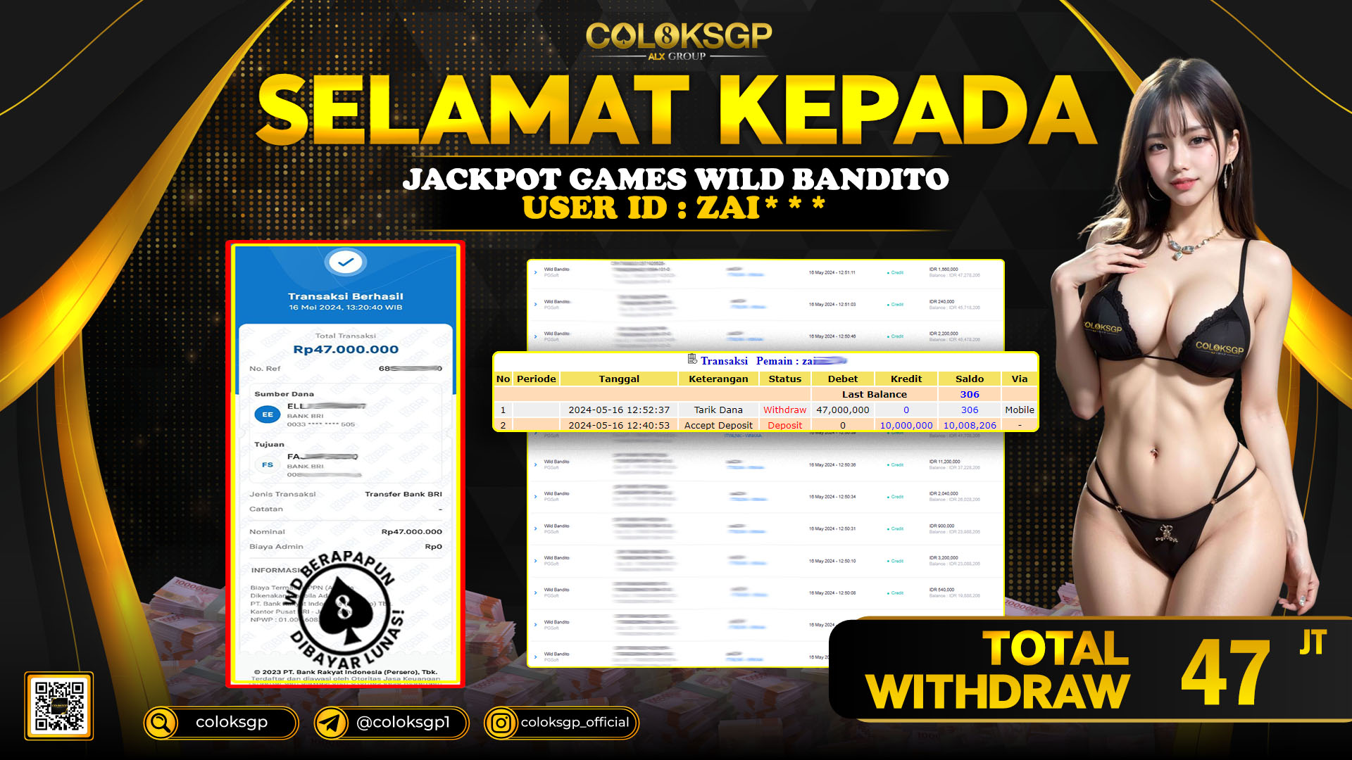 COLOKSGP JACKPOT SLOT GAMES RP 47.000.000 LUNAS