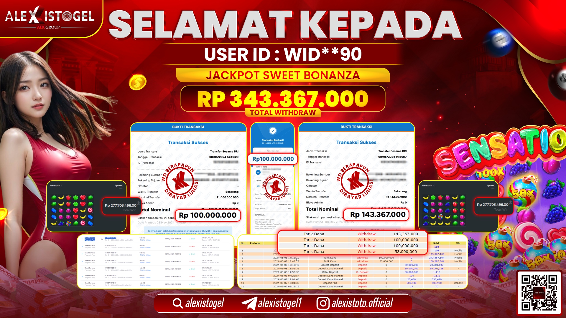 ALEXISTOGEL JACKPOT SLOT GAMES RP. 343.367.000 LUNAS