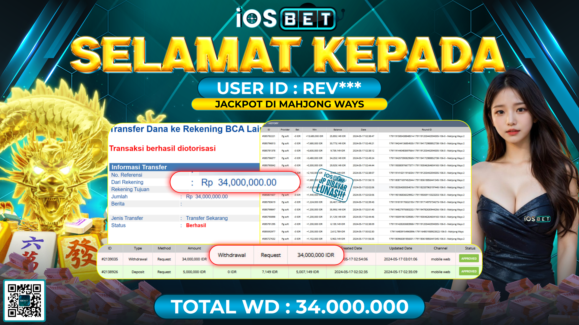 Bukti Pembayaran LUNAS SLOT GAMES GACOR Rp.34.000.000,-
