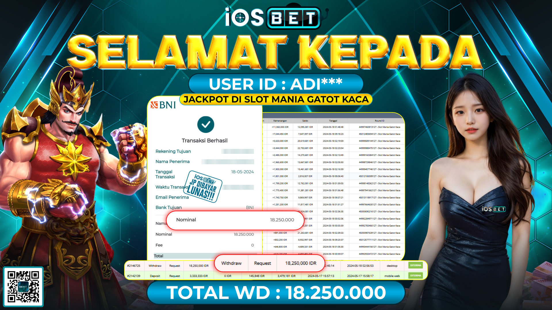 Bukti Pembayaran LUNAS SLOT GAMES GACOR Rp18.250.000